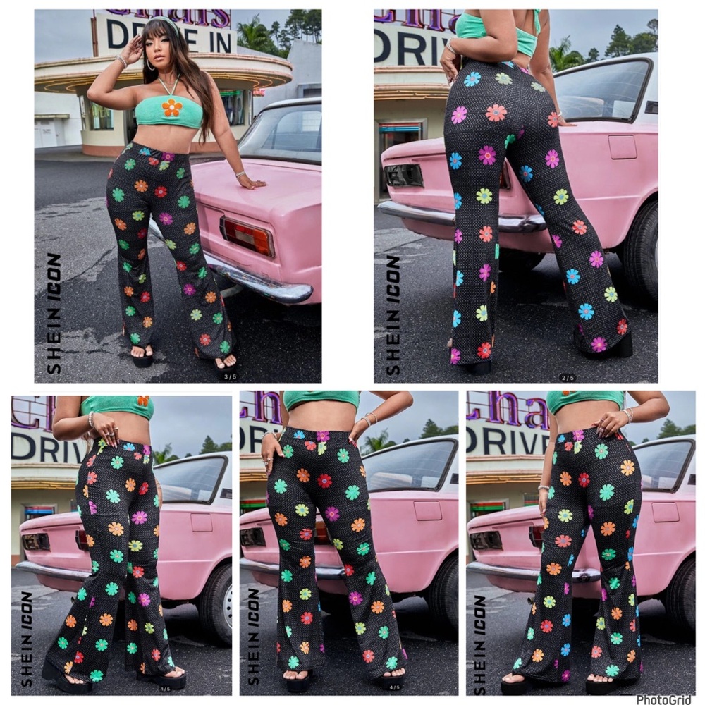 Shen curve 4XL plus size multicolored flowers flared pants NEW